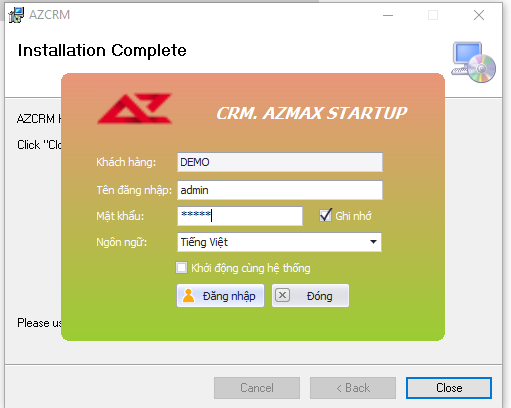 cài đặt phần mềm quản lý khách hàng AZ CRM